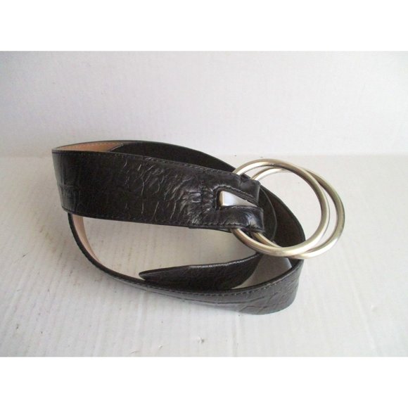 *Ann Taylor Black Leather Croc Belt Double 2 Round Brushed Nickel Hoop Closure main image 6
